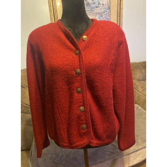 Vintage Tally-Ho Burgandy 100% Wool Button Cardigan Sweater L Womens Office wear - Picture 11 of 11